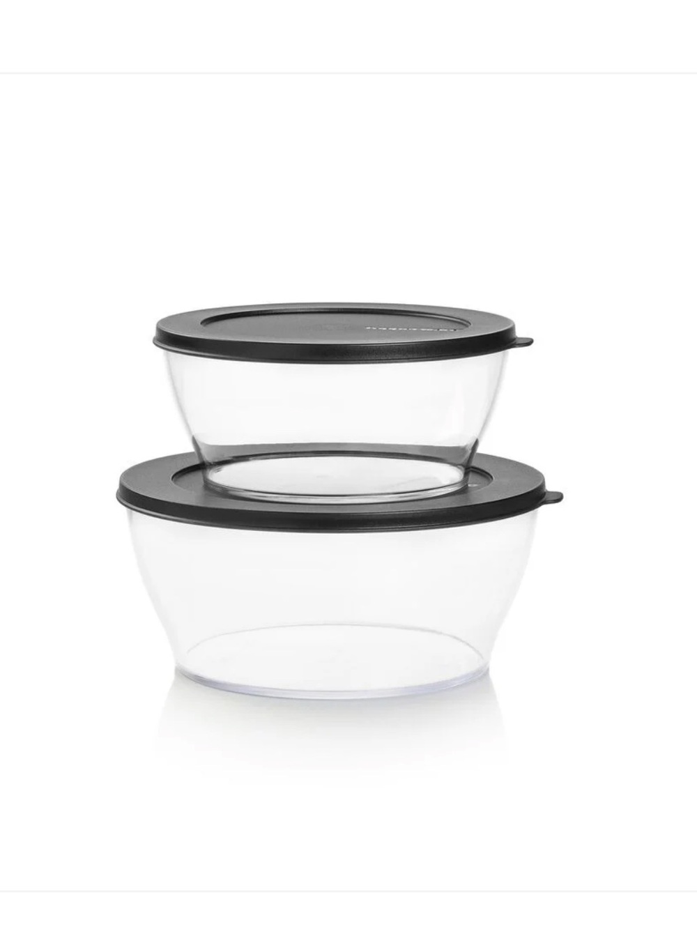 Tupperware Clear Plastic Bowls with Black Lids - Set of 2